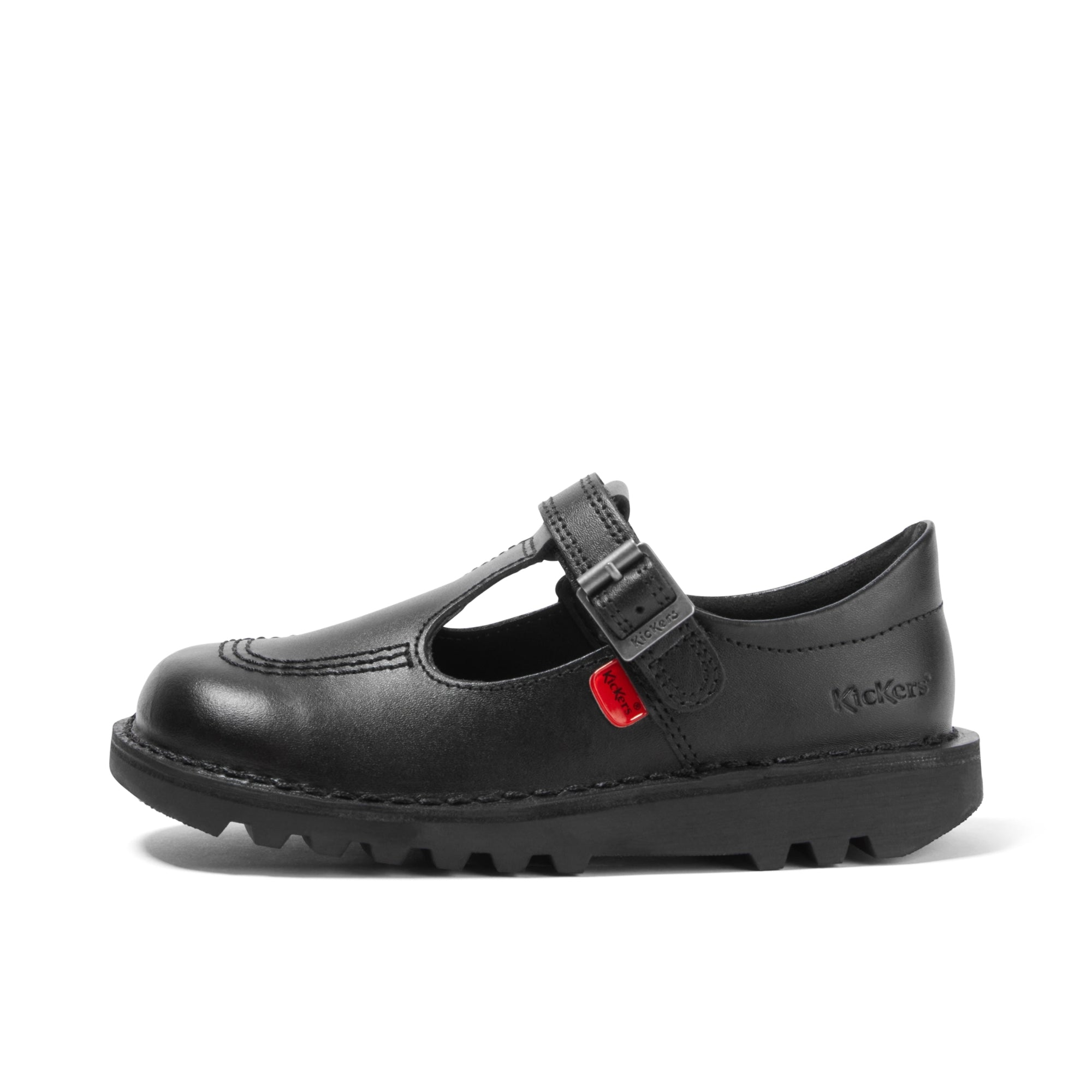 Kickers Kick T Velcro Classic T-Bar School Shoes Black Leather