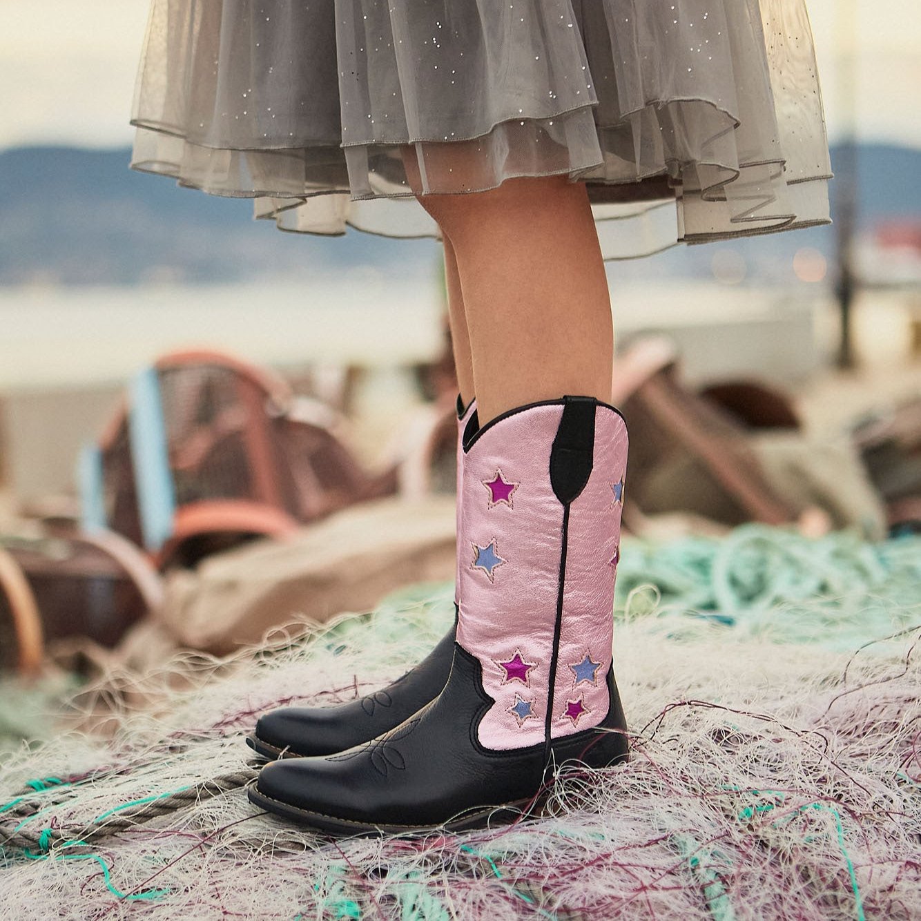 LMDI Oregon Fantasy Western Boots Metallic Pink Black – otherkids